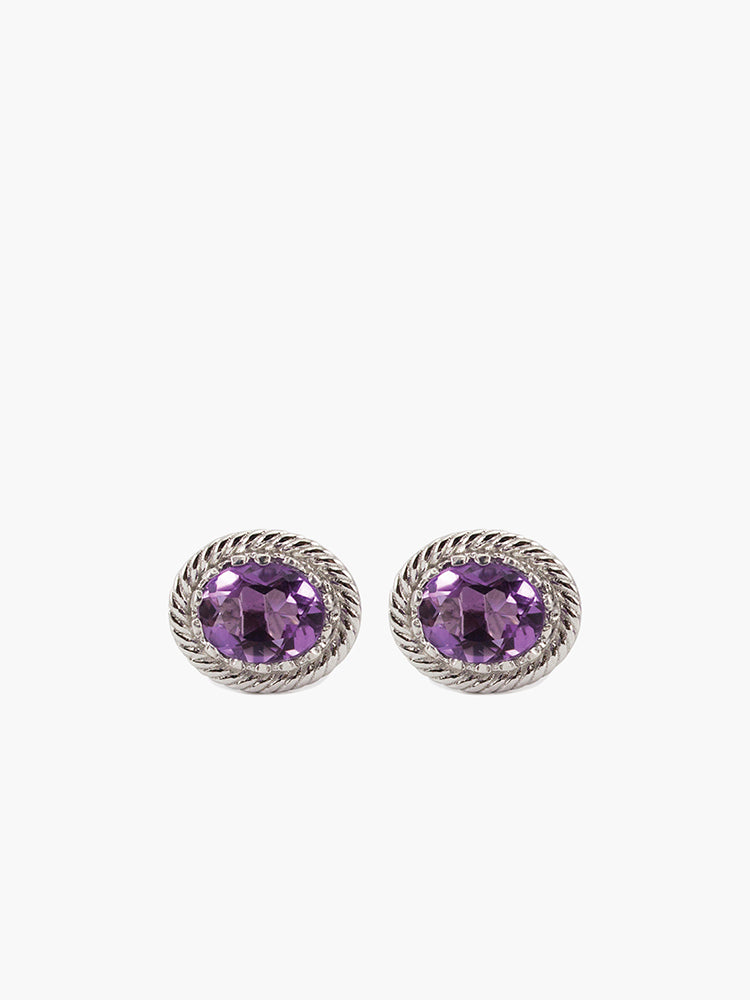 Amethyst Stud Earrings by Vintouch Jewels, handmade from 925 sterling silver.