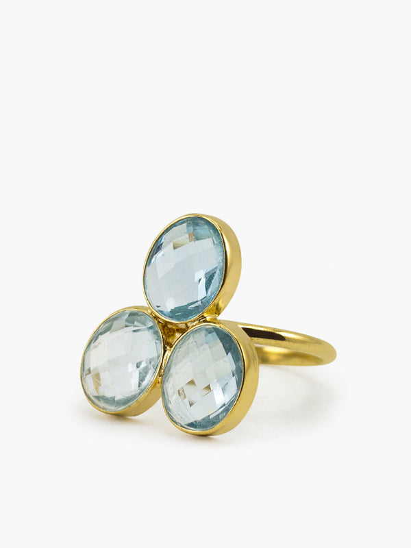 Positano Sky Blue Topaz Ring handmade by Vintouch Jewels in 18k gold plated silver