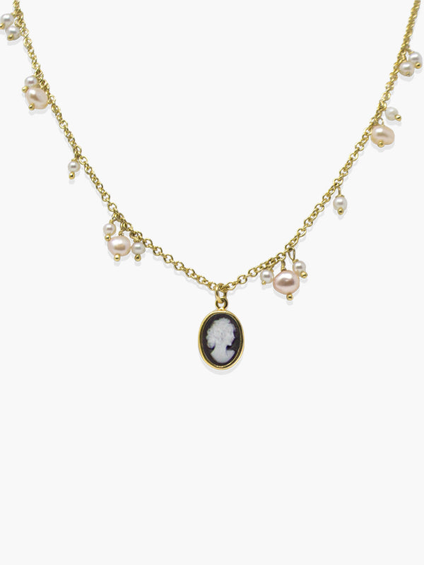 Vintouch's Gold-plated Dainty Pearl Cameo Necklace.