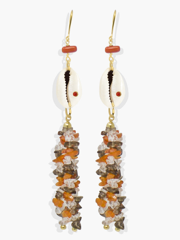 Coral Cowrie Shell Statement Earrings | Vintouch Jewels