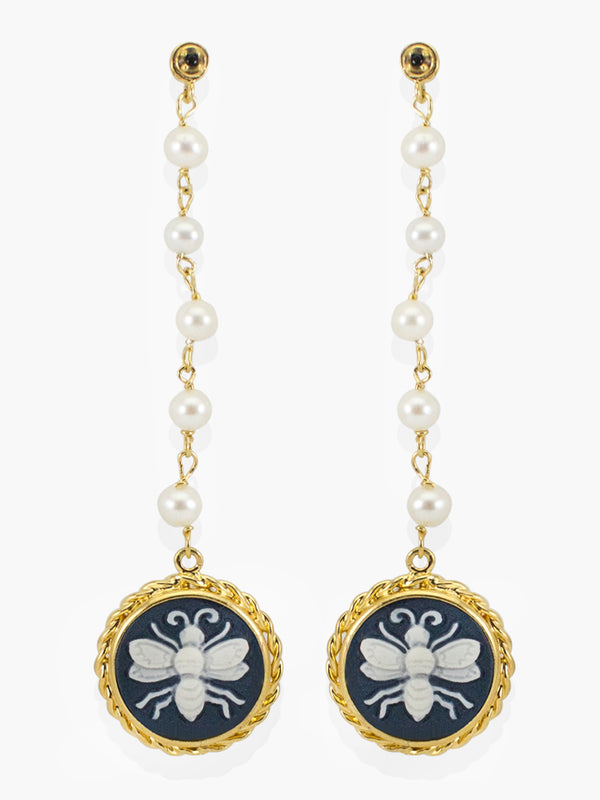 Vintouch Bees Cameos & Pearls Earrings