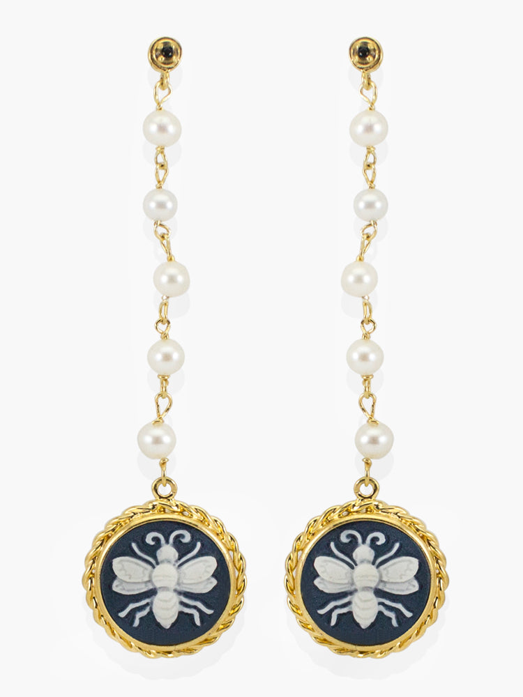 Vintouch Bees Cameos & Pearls Earrings