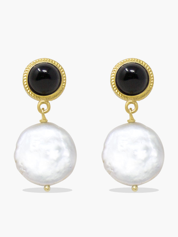 Gold-plated Silver Black Onyx & Pearl Earrings by Vintouch Jewels