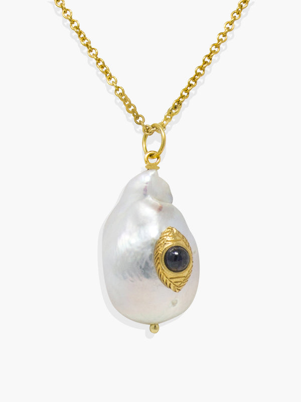 Vintouch's The Eye Blue Sapphire & Baroque Pearl Necklace
