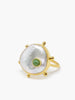 Rebel Rebel Green Emerald & Keshi Pearl Stacking Ring by Vintouch Jewels.