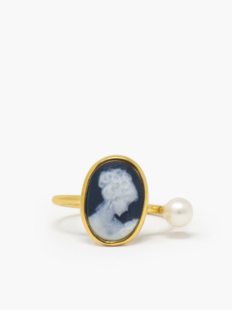 Mini Cameo Ring featuring a pearl, cast from 18k gold over silver.