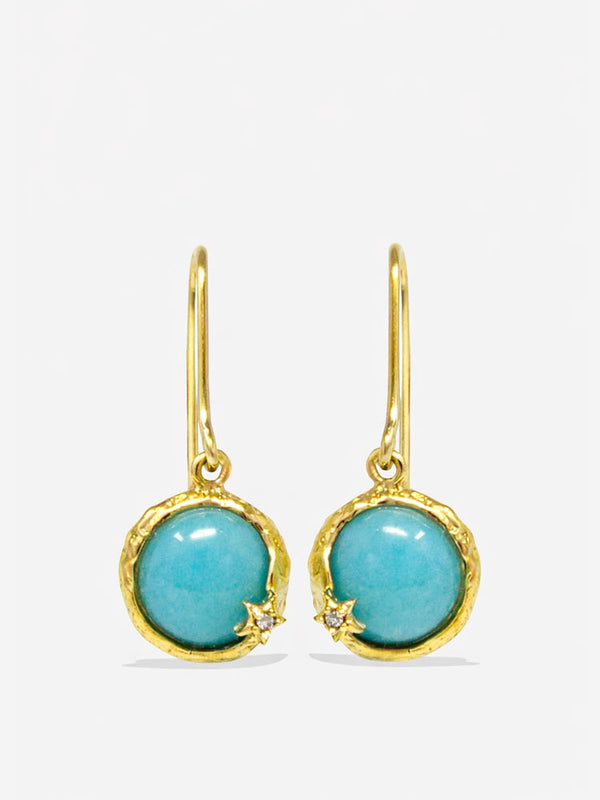 Amazonite drop earrings gold plated silver handmade Italian jewelry round amazonite gemstone earrings with diamond detail