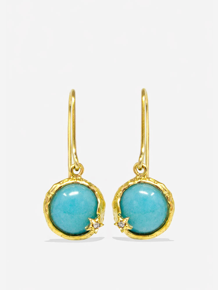 Amazonite drop earrings gold plated silver handmade Italian jewelry round amazonite gemstone earrings with diamond detail