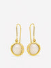 Moonstone drop earrings in gold plated sterling silver, handcrafted in Italy, featuring round cabochon stones and delicate diamond accents