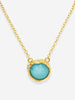 Handcrafted amazonite pendant necklace in gold plated sterling silver with round cabochon and refined diamond accent