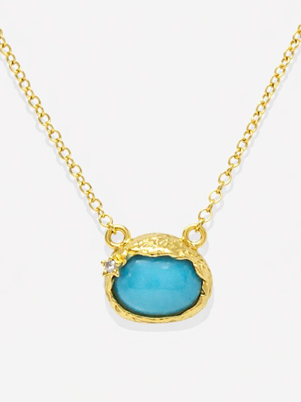 Turquoise pendant necklace gold plated silver handmade Italian jewelry oval turquoise gemstone with diamond accent