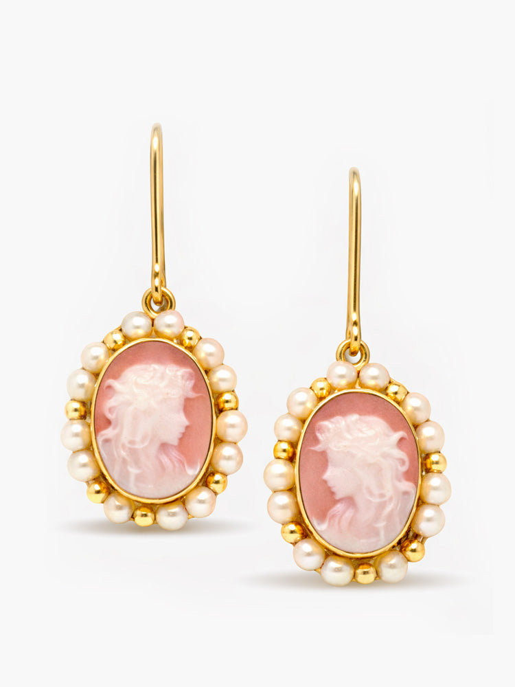 Pink Cameo Earrings with Pearls 18k Gold Vermeil Handmade Italian Jewelry