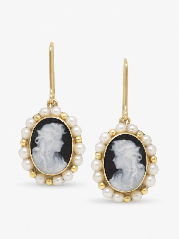 Black Cameo Earrings with Pearls 18k Gold Vermeil as seen on Bridgerton Regency Style
