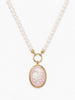 Dahlia pink porcelain cameo necklace with freshwater pearls and 18k gold-plated silver.