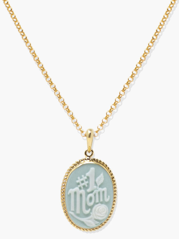 Best Mom cameo necklace in gold vermeil with green porcelain, handcrafted in Italy
