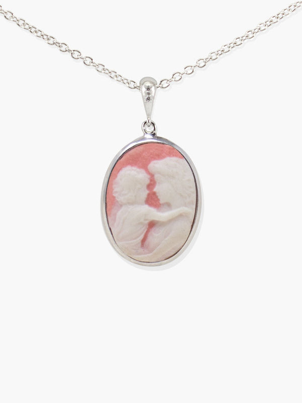 Pink Mother and Child cameo necklace in gold-plated sterling silver, handcrafted in Italy