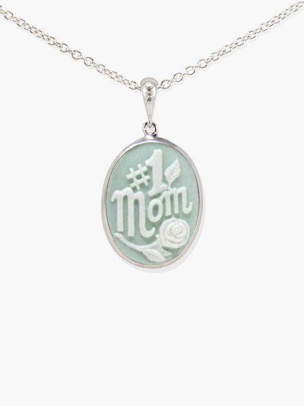 Best Mom cameo necklace in sterling silver with green porcelain, handcrafted in Italy