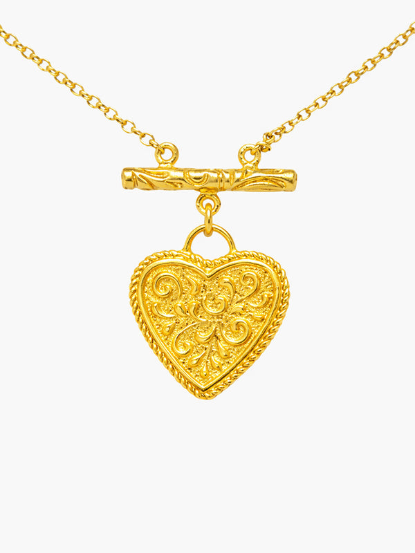 Heartwork gold vermeil heart necklace with ornamental detailing, handcrafted in Italy