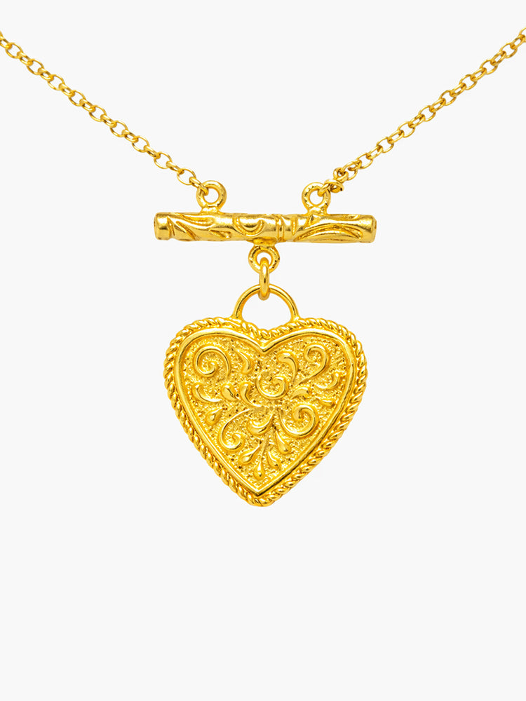 Heartwork gold vermeil heart necklace with ornamental detailing, handcrafted in Italy