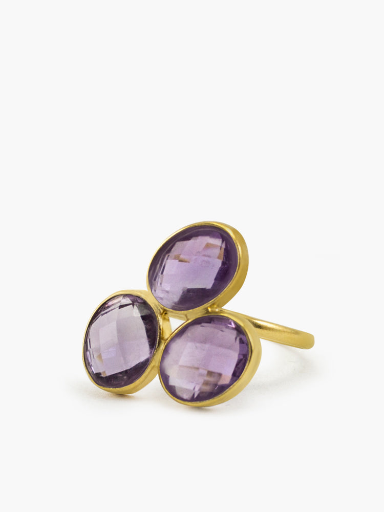 Capri Amethyst Ring handmade by Vintouch Jewels in 18k gold plated silver