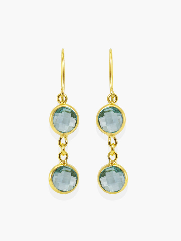 Capri Sky Blue Topaz Earrings handmade by Vintouch Jewels, available either in 18k gold plated silver or 14k yellow gold.