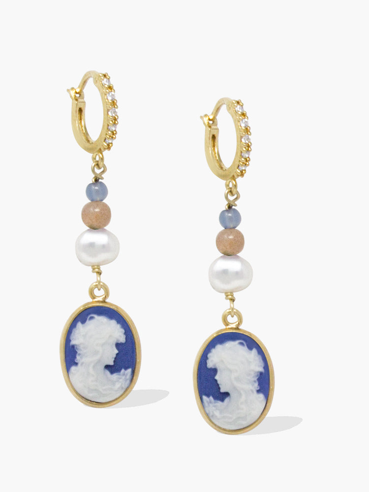 Little Lovelies Blue Cameo Hoop Earrings Vintouch Jewels