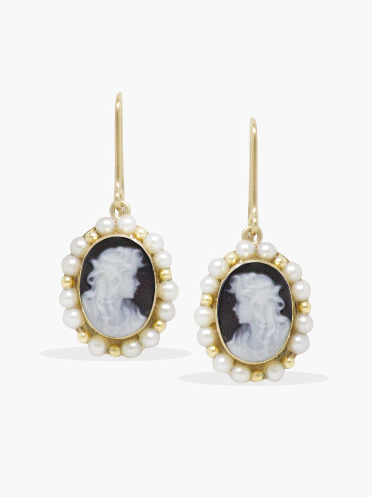 Vintouch Italy Little Lovelies Black Cameo Pearly Earrings