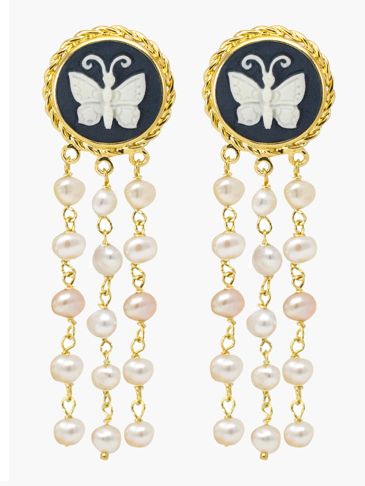 Vintouch Butterfly & Pearls Stud Earrings