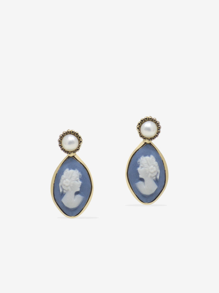 Isabella Sky Blue Cameo Stud Earrings Vintouch Jewels