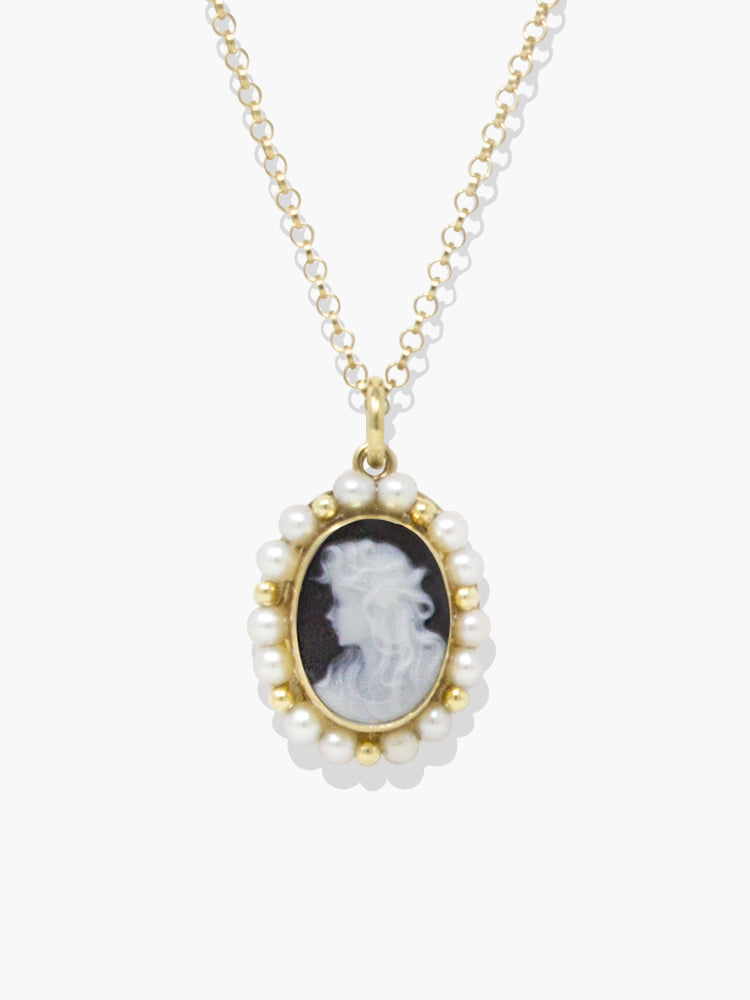 Vintouch Italy Little Lovelies Black Cameo Pearly Necklace