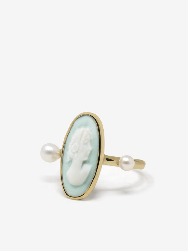 Medea Gold plated Green Cameo Ring