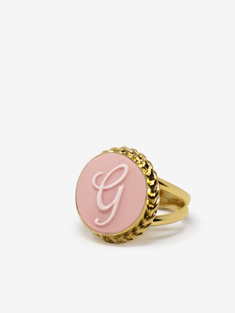 Gold Vermeil Pink Cameo Ring Initial G