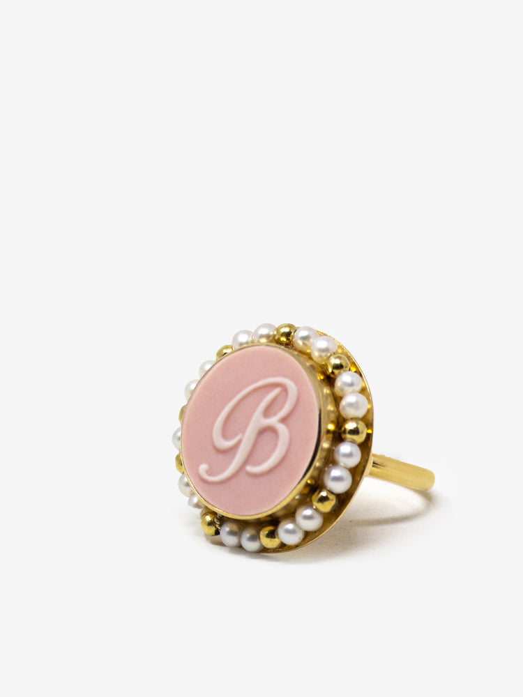 Gold Vermeil Initial Pink Cameo Bracelet