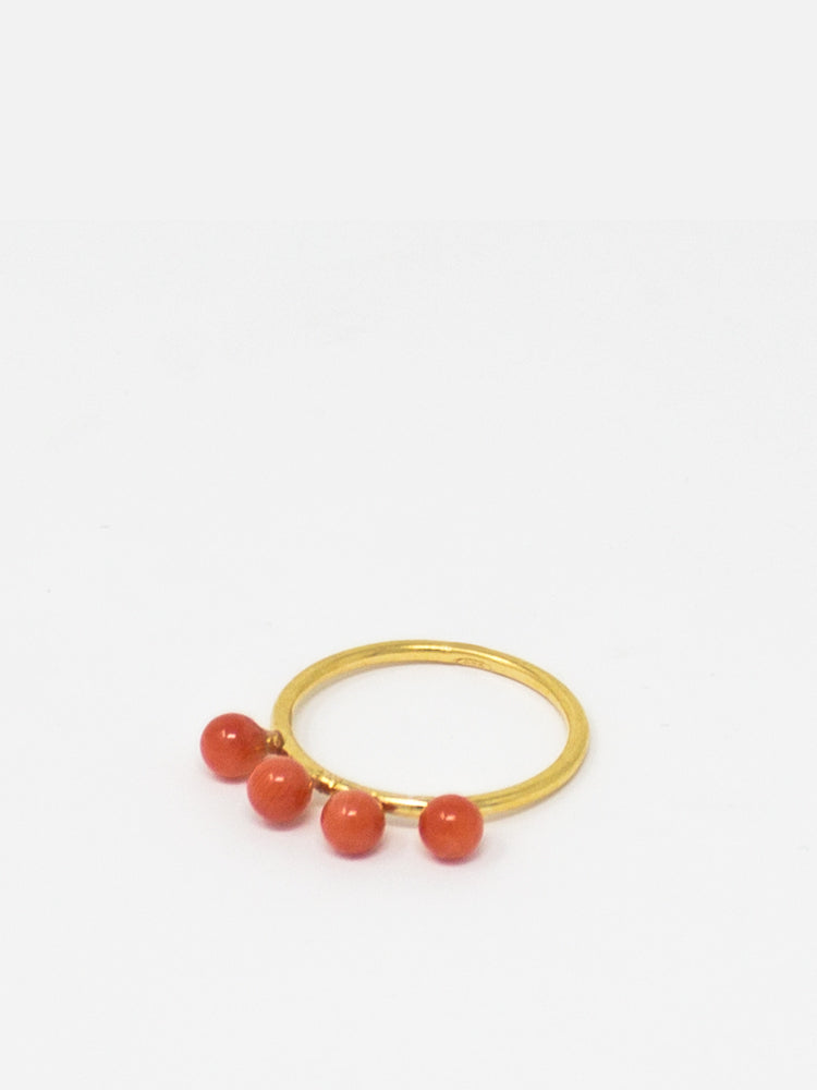 Coral Beads Stacking Ring handmade from 18k gold over silver