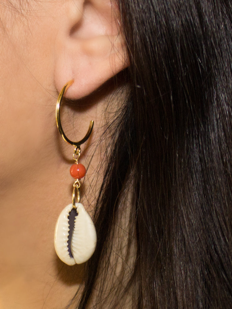 Vintouch Coral Cowry Shells Hoop Earrings