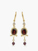 Garnet Chandelier Earrings, handmade from 18k gold over sterling silver featuring garnet gemstones and white AAA Cubic Zirconia. 