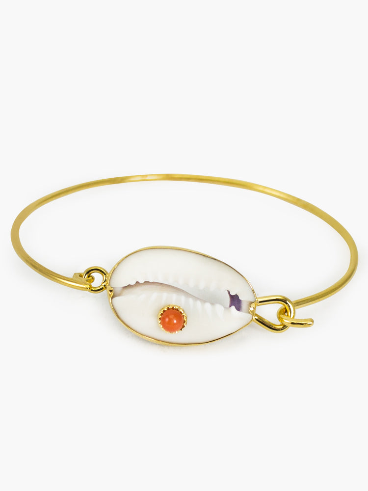 Coral & Cowrie Shell Cuff Bracelet | Vintouch Jewels