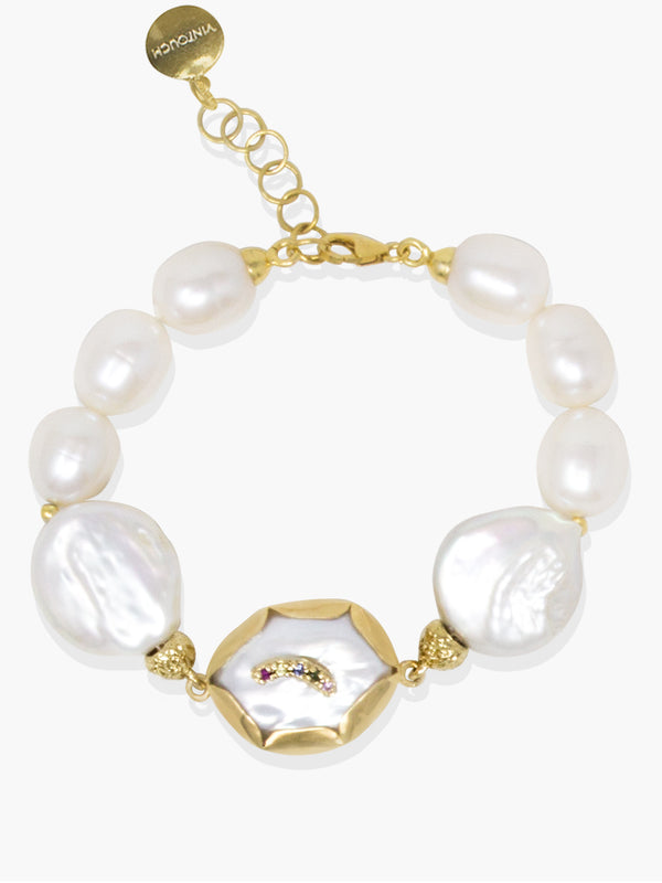 Moonglow Gold-Plated Initial Pearl Bracelet, Vintouch Italy