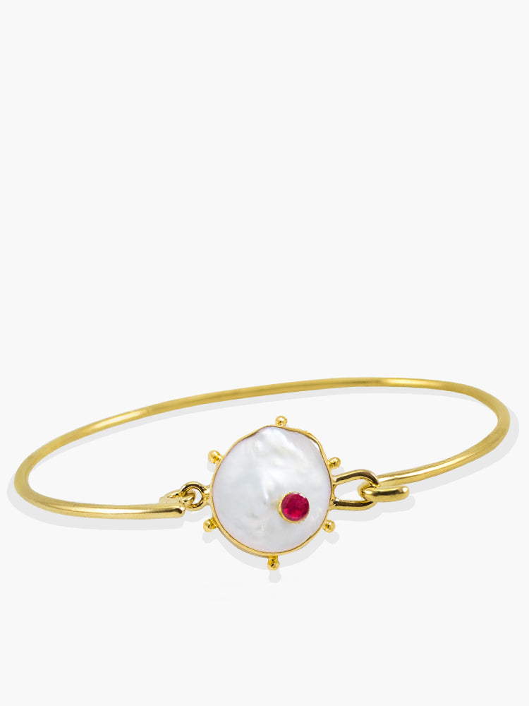 Vintouch's Rebel Rebel Keshi Pearl and Pink Ruby cuff bracelet.