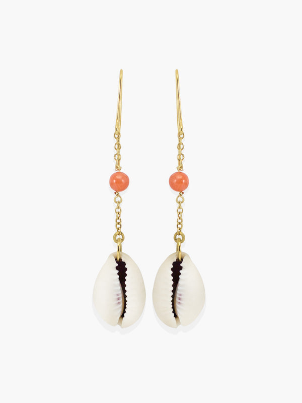 Coral & Cowrie Shell Chain Earrings | Vintouch Jewels 