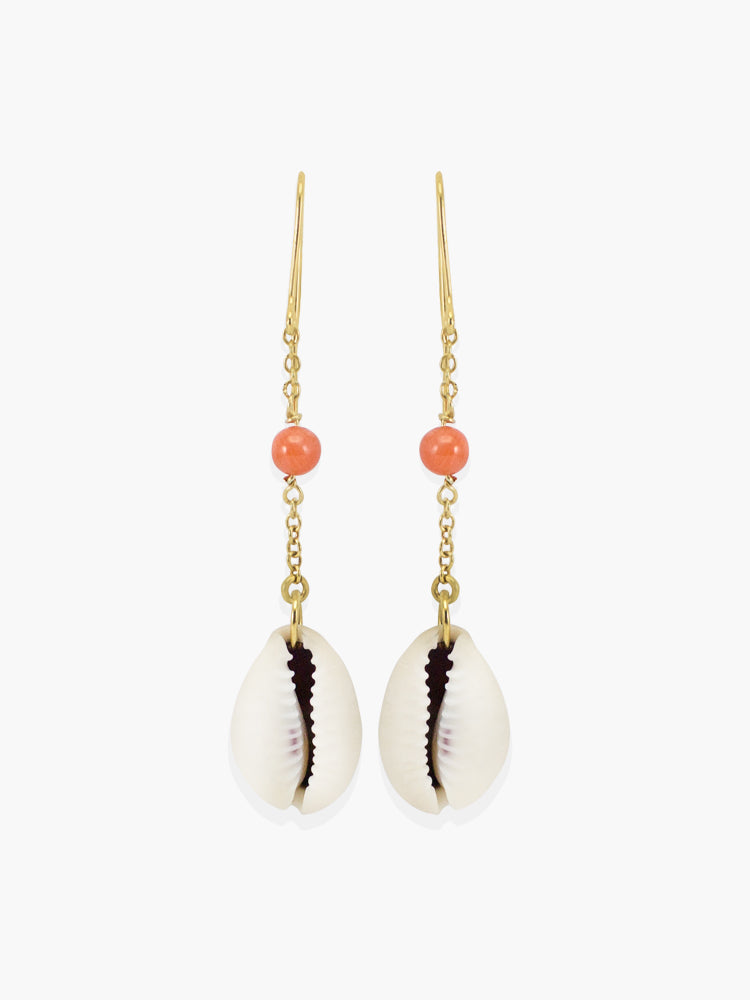 Coral & Cowrie Shell Chain Earrings | Vintouch Jewels 