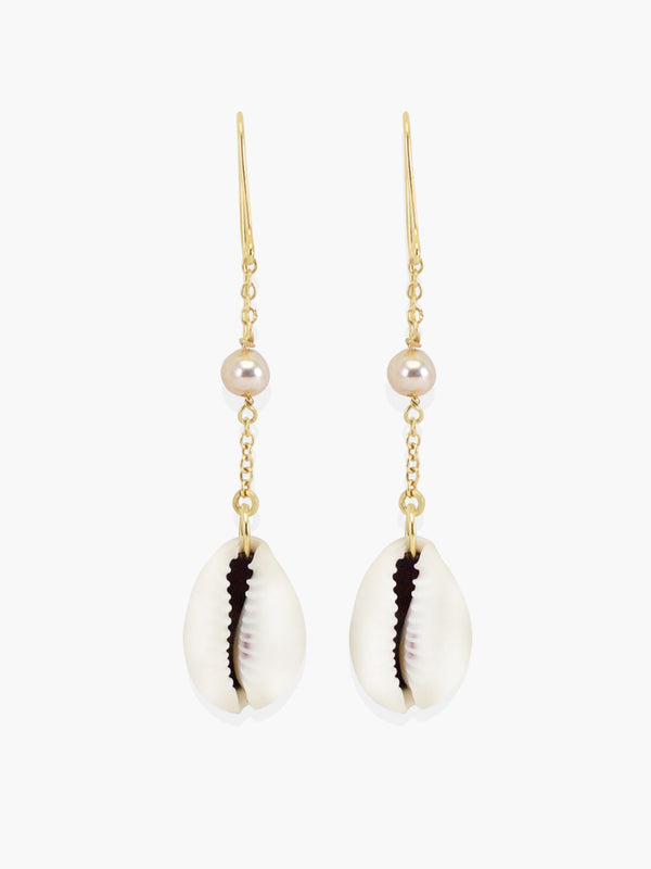 Vintouch Chained Baroque Pearls Cowry Shells Earrings