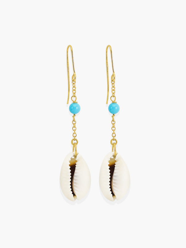 Turquoise & Cowrie Shell Chain Earrings | Vintouch Jewels