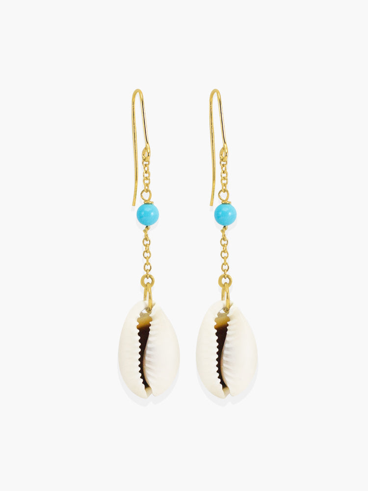 Turquoise & Cowrie Shell Chain Earrings | Vintouch Jewels