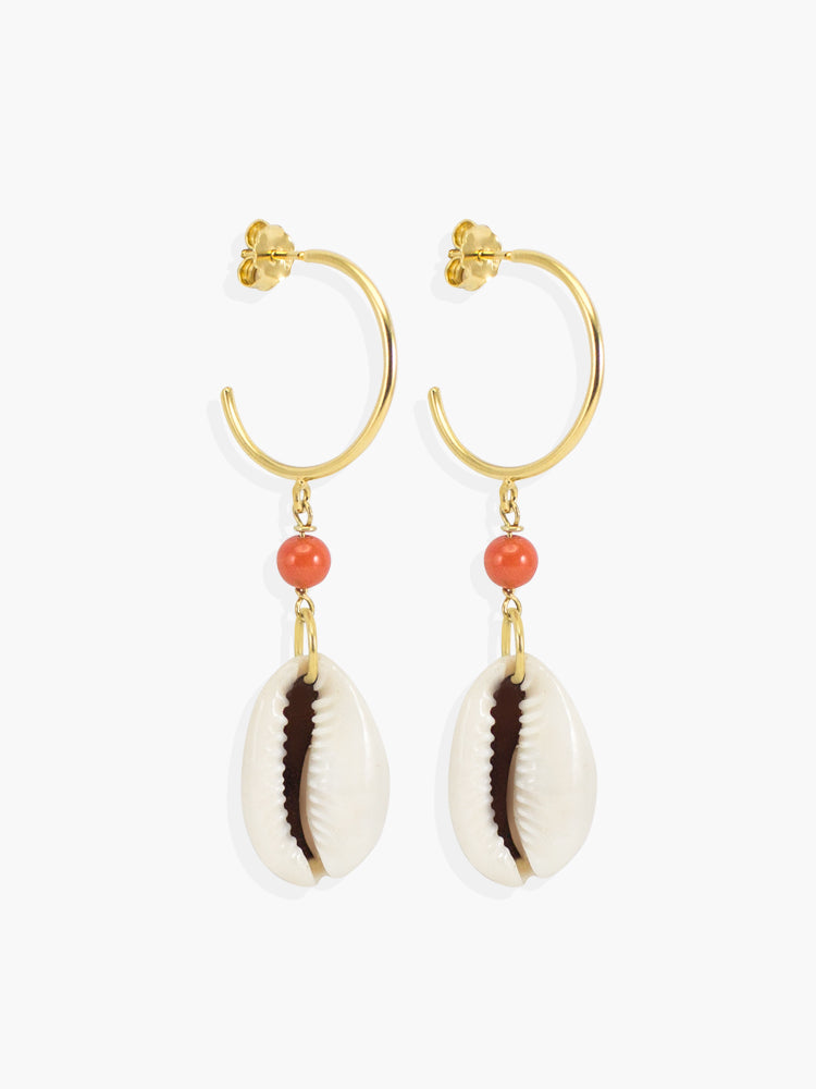 Coral & Cowrie Shell Hoop Earrings | Vintouch Jewels