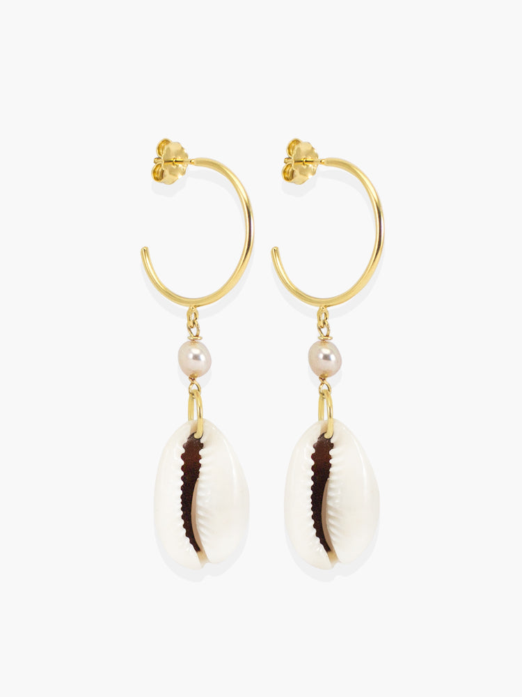 Pearls & Cowrie Shell Hoop Earrings | Vintouch Jewels