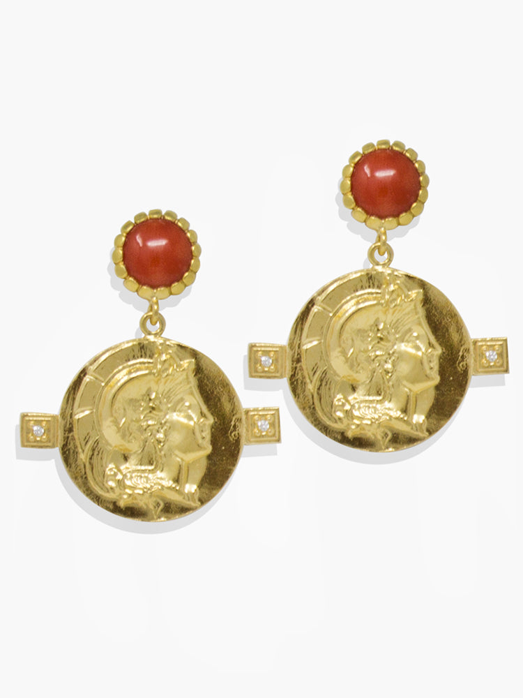Gold-plated Achilles Coral Earrings by Vintouch Jewels.