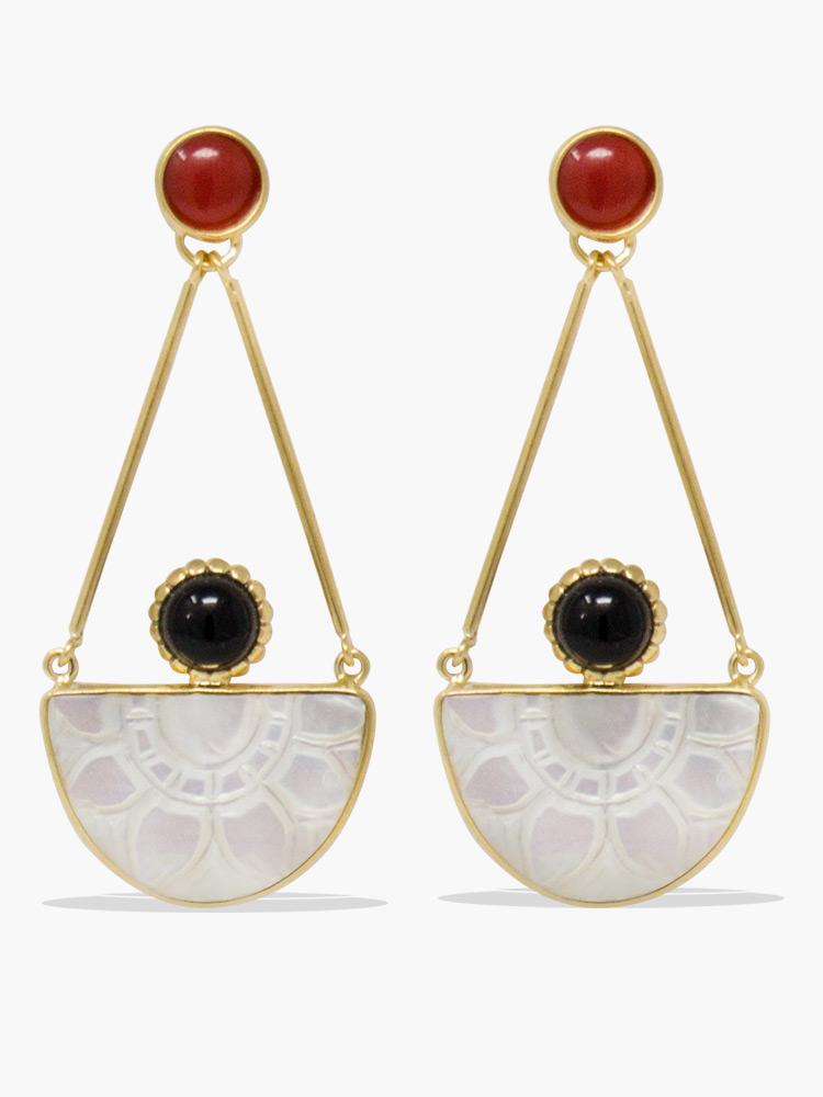 Vintouch's Opera Onyx, Carnelian & Mother of Pearl Statement Earrings