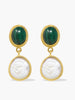 Gold-plated silver Malachite & Pearl Earrings by Vintouch Jewels