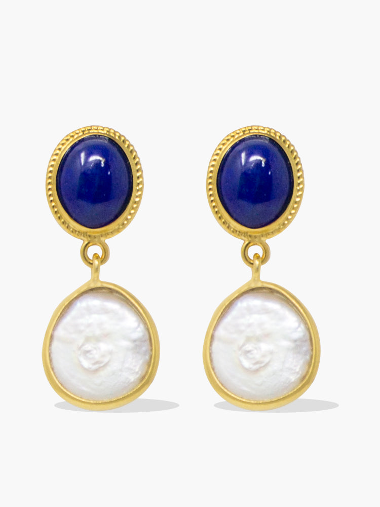 Gold-plated Silver Lapislazzuli & Keshi Pearl Earrings by Vintouch Jewels. 